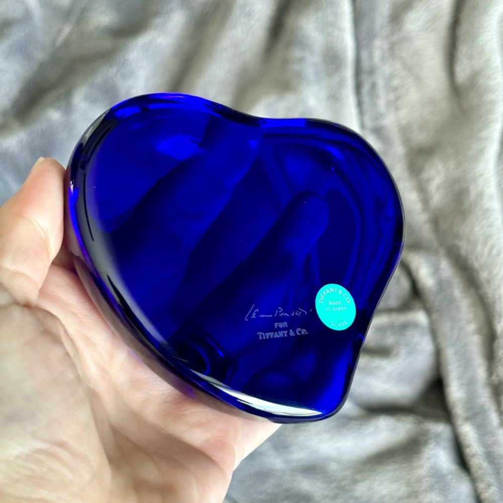 Tiffany & Co. Heart-Shaped Cobalt Blue Glass Paperweight.